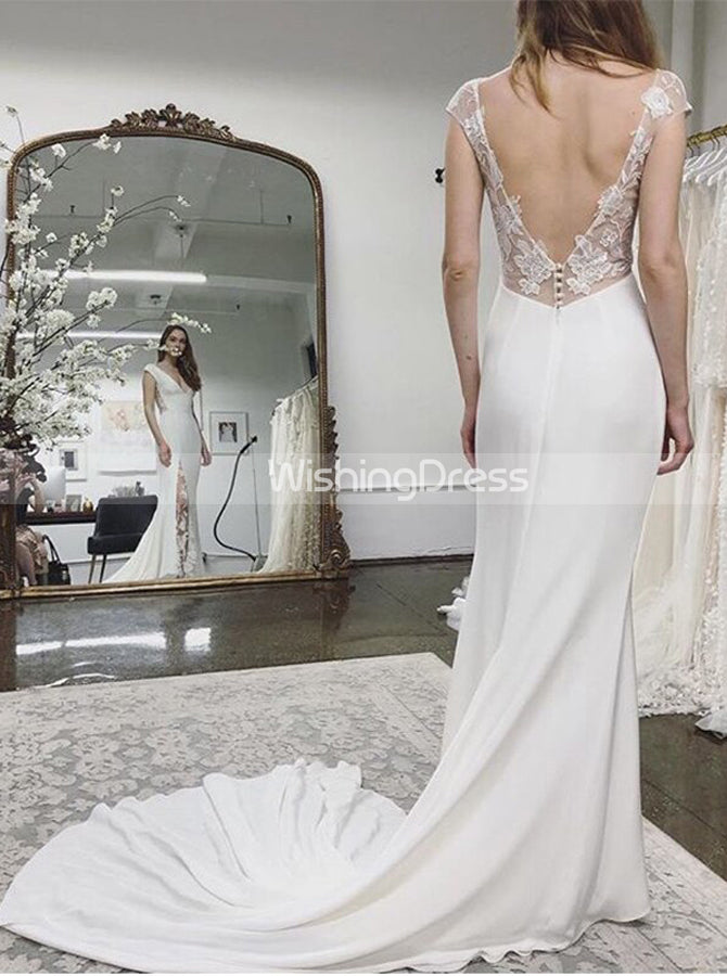 Column Simple Wedding Dress,Destination Wedding Dress Fall,WD00626, US2 / Champagne