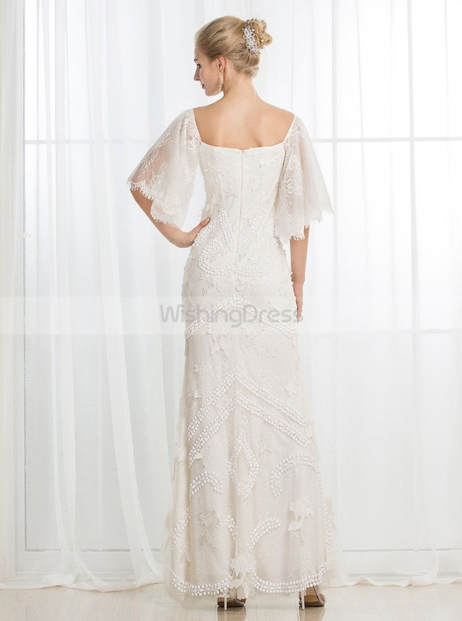 Column Wedding Dresses,Short Sleeves Wedding Dress,Floor Length Wedding Dress,WD00024, US6 / Champagne Column Wedding Dresses,Short Sleeves Wedding Dress,Floor Length Wedding Dress,WD00024, US6 / Champagne
