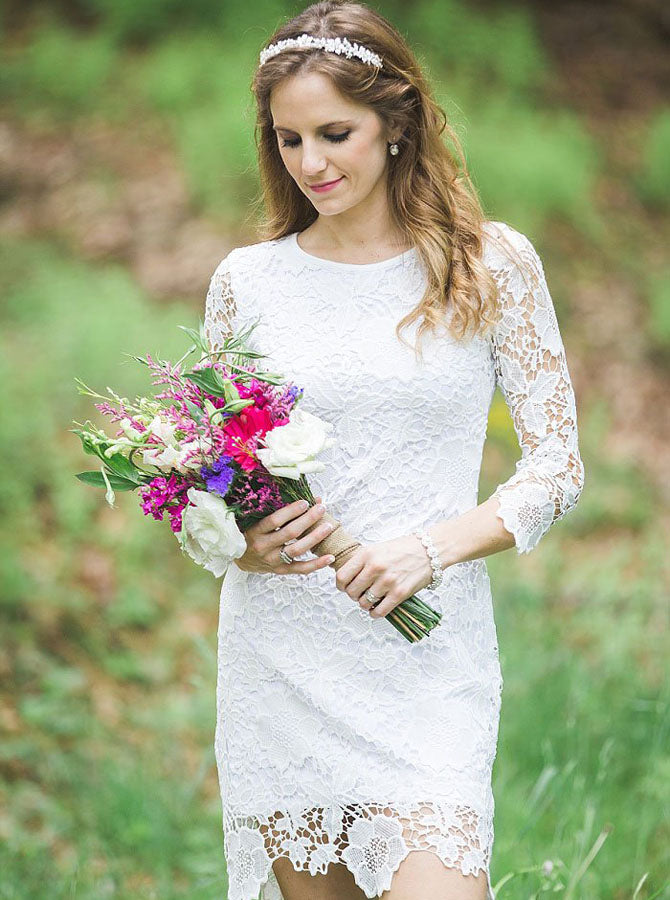 Country Short Wedding Dresses,Lace Wedding Dress with Sleeves,WD00343, US2 / Blush Pink Country Short Wedding Dresses,Lace Wedding Dress with Sleeves,WD00343, US2 / Blush Pink