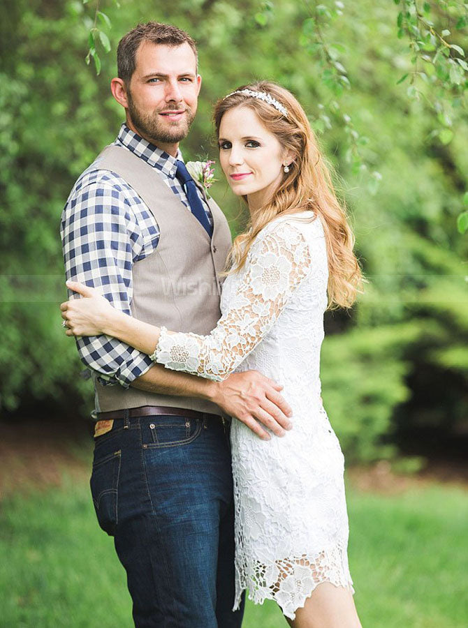 Country Short Wedding Dresses,Lace Wedding Dress with Sleeves,WD00343, US2 / Blush Pink Country Short Wedding Dresses,Lace Wedding Dress with Sleeves,WD00343, US2 / Blush Pink