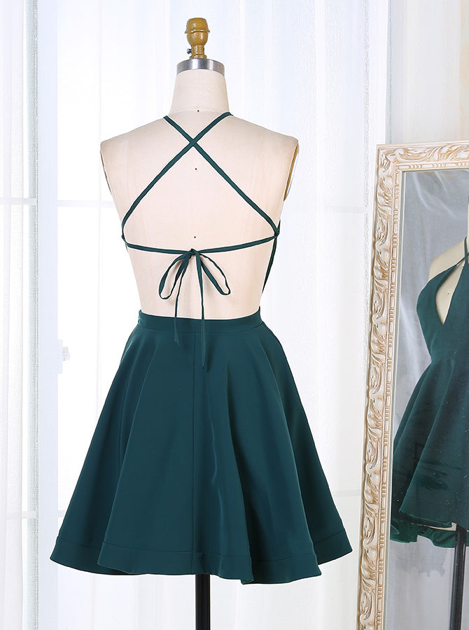 Dark Green Cocktail Dress,Open Back Cocktail Dress,Sexy Cocktail Dress,CD00003, US24W / Red