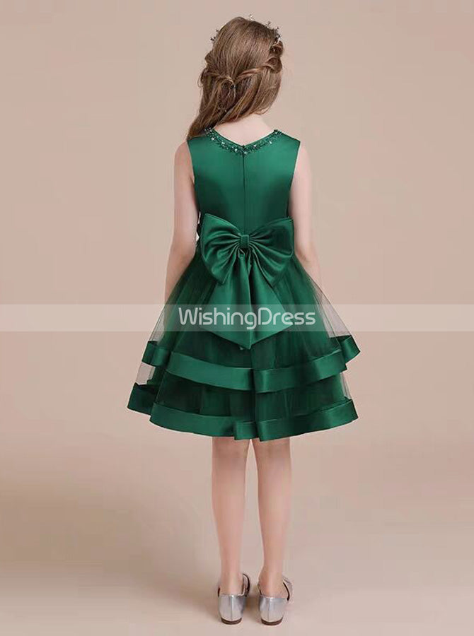 Dark Green Knee Length Little Girls Party Dresses,Satin and Tulle Junior Bridesmaid Dress,JB00077, J10 / Red Dark Green Knee Length Little Girls Party Dresses,Satin and Tulle Junior Bridesmaid Dress,JB00077, J10 / Red