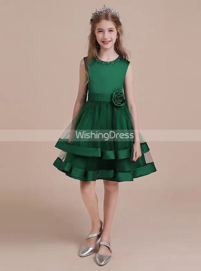Dark Green Knee Length Little Girls Party Dresses,Satin and Tulle Junior Bridesmaid Dress,JB00077, J10 / Red Dark Green Knee Length Little Girls Party Dresses,Satin and Tulle Junior Bridesmaid Dress,JB00077, J10 / Red