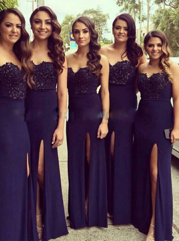 Dark Navy Bridesmaid Dress,Strapless Bridesmaid Dress,Bridesmaid Dress with Slit,BD00029, US16W / Pink Dark Navy Bridesmaid Dress,Strapless Bridesmaid Dress,Bridesmaid Dress with Slit,BD00029, US16W / Pink