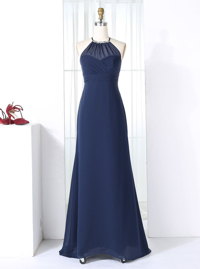 chinese dress ladies Elegant Navy Blue A-Line Halter Long Backless Lace Evening Dresses with Slit Prom Dresses