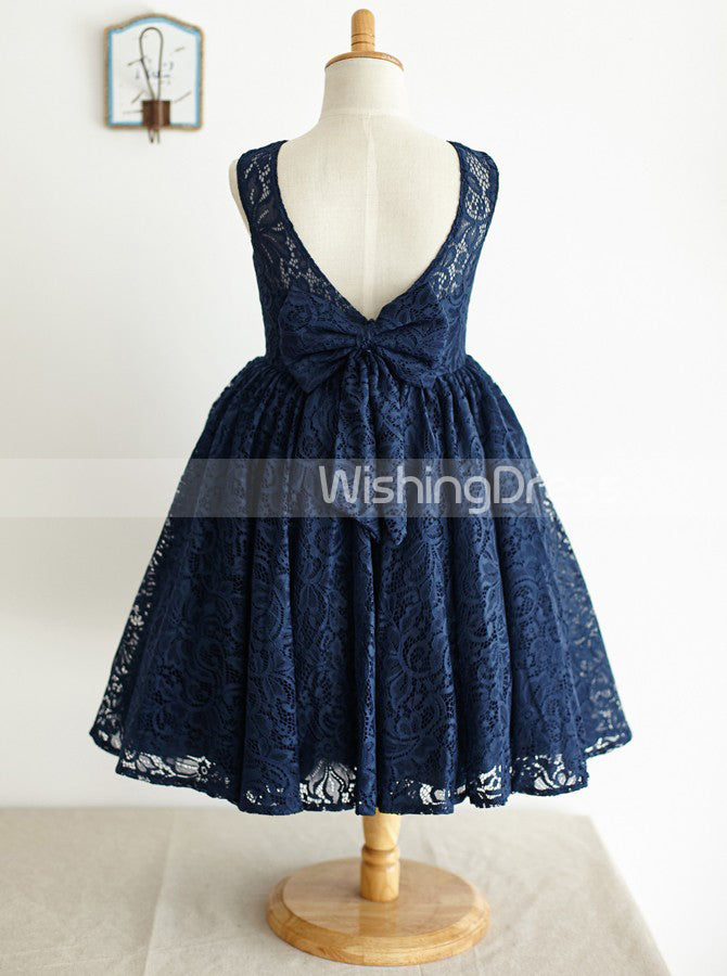 navy blue childrens dresses Dark Navy Flower Girl Dress,Lace Flower Girl Dress,Flower Girl Dress with Bow,FD00017, Child7 / White