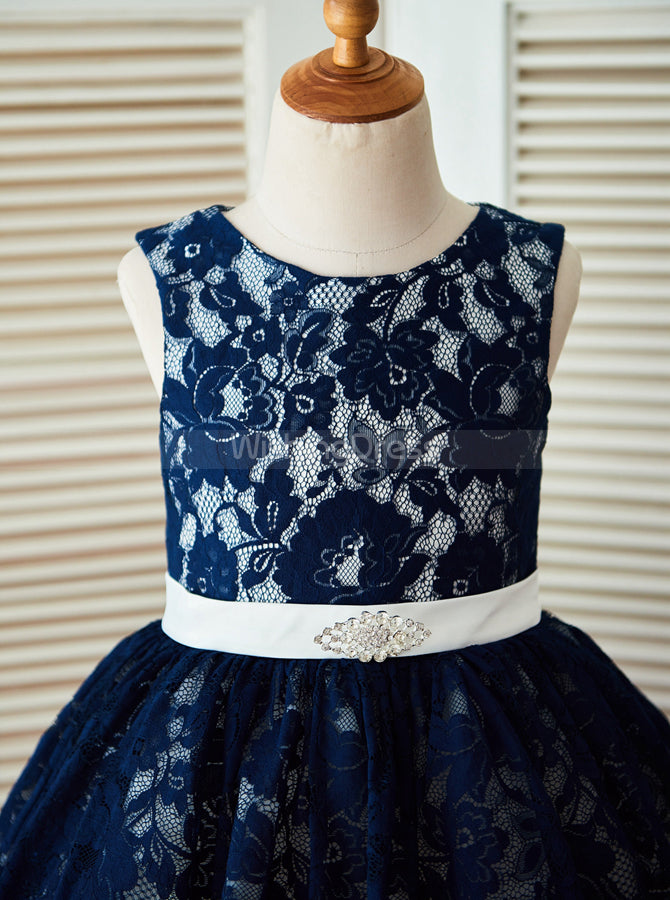 Framed flower lace dress (Navy)