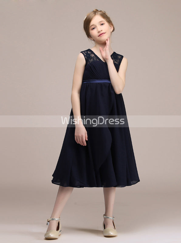Dark Navy Junior Bridesmaid Dresses,Chiffon Tea Length Junior Bridesmaid Dress,JB00037, J10 / Silver Dark Navy Junior Bridesmaid Dresses,Chiffon Tea Length Junior Bridesmaid Dress,JB00037, J10 / Silver