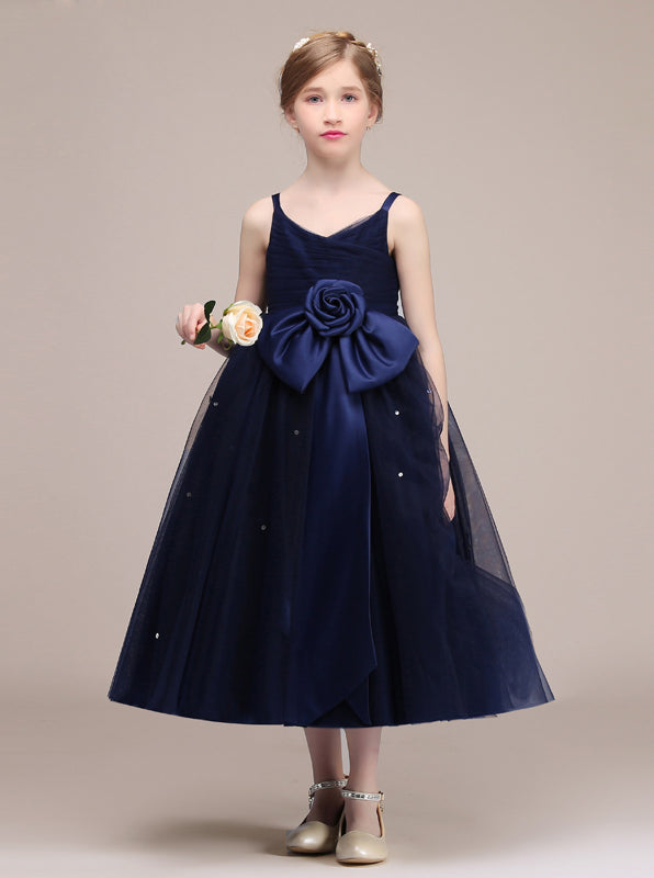 Dark Navy Junior Bridesmaid Dresses,Tea Length Junior Bridesmaid Dress,JB00011, J16 / Skyblue Dark Navy Junior Bridesmaid Dresses,Tea Length Junior Bridesmaid Dress,JB00011, J16 / Skyblue