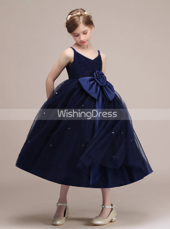 Dark Navy Junior Bridesmaid Dresses,Tea Length Junior Bridesmaid Dress,JB00011, J16 / Skyblue Dark Navy Junior Bridesmaid Dresses,Tea Length Junior Bridesmaid Dress,JB00011, J16 / Skyblue