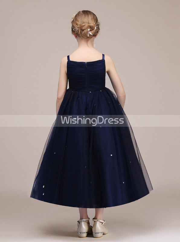 Dark Navy Junior Bridesmaid Dresses Tea Length Junior Bridesmaid Dress JB00011