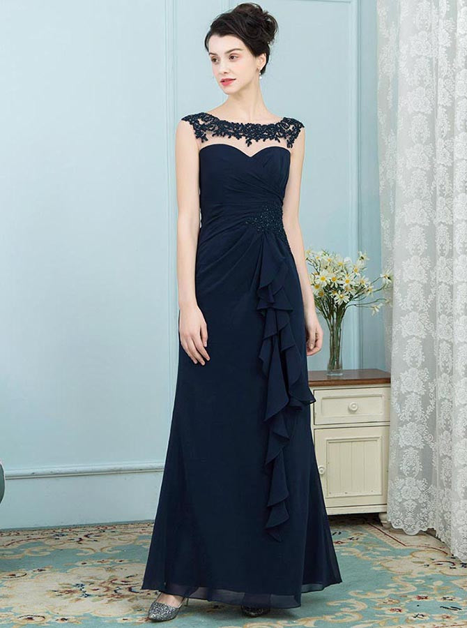 Dark Navy Mother of the Bride Dresses,Long Mother Dress,Youthful