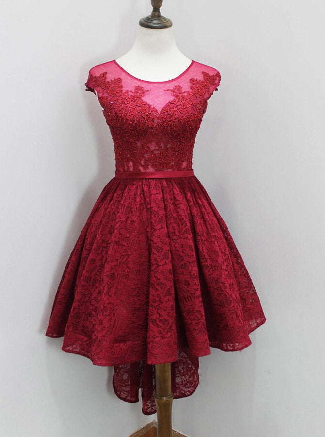 Dark Red Prom Dress,Lace Homecoming Dress,High Low Prom Dress,PD00346, US24W / Burgundy Dark Red Prom Dress,Lace Homecoming Dress,High Low Prom Dress,PD00346, US24W / Burgundy