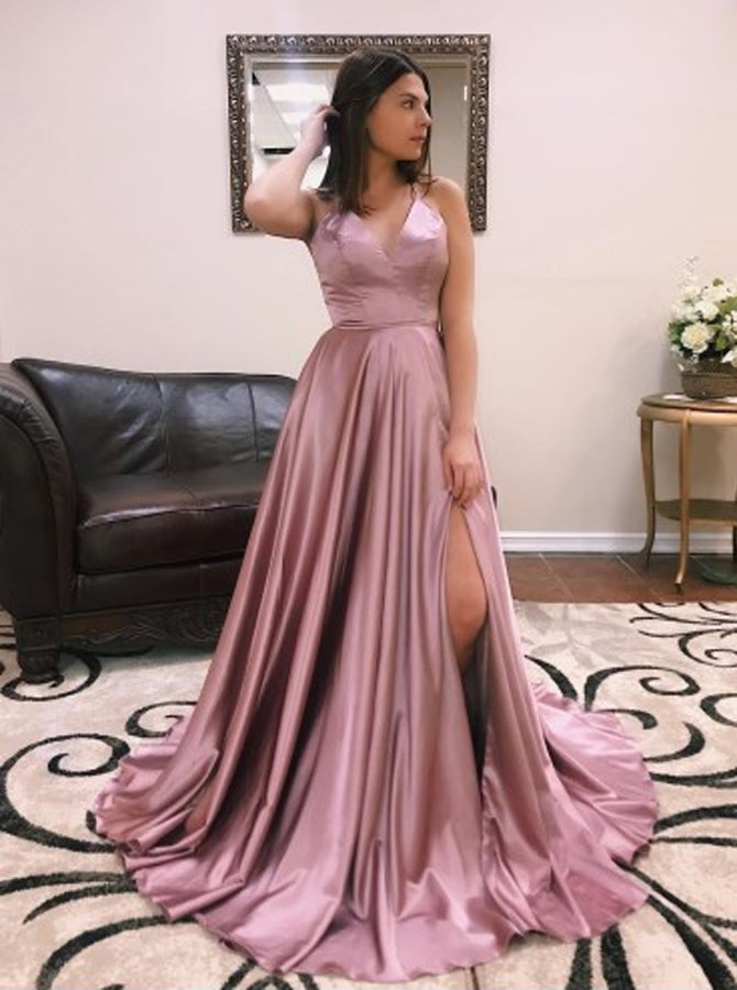 open back prom dress Elastic Satin Simple Prom Dress with Straps,Open Back Prom Dress,PD004