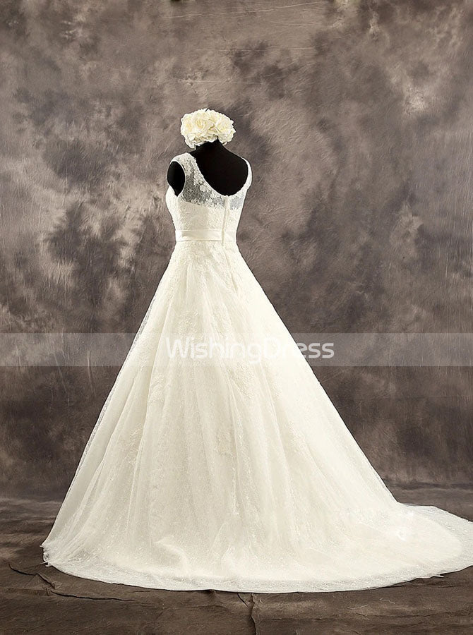 blue dress for baby girl Elegant A-Line Lace Wedding Dress,Ivory Scoop Neckline Bridal Dress,WD00521, US14W / White