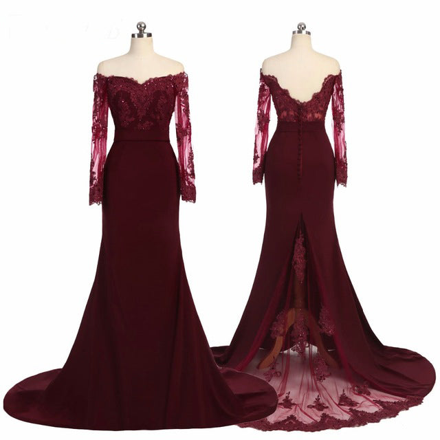Elegant Long Sleeves Mother Dress, Lace Off-the-shoulder Mother of The Bride Dress with Train MD0001, US16 / Dark Navy Elegant Long Sleeves Mother Dress, Lace Off-the-shoulder Mother of The Bride Dress with Train MD0001, US16 / Dark Navy