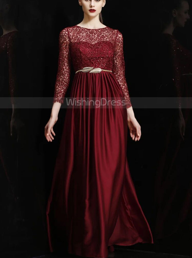 Elegant Mother of the Bride Dress with Sleeves,Floor Length Mother Dress Fall,MD00070, US4 / Burgundy