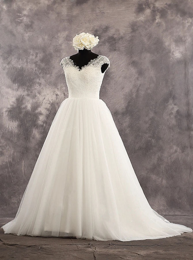 Elegant V-neck Bridal Gown,Princess Simple Wedding Dress,WD00544, US24W / White Elegant V-neck Bridal Gown,Princess Simple Wedding Dress,WD00544, US24W / White