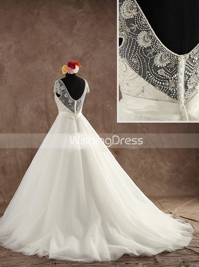 Elegant Wedding Dress with Beaded Bodice,Princess Wedding Gown with Sh -  Wishingdress