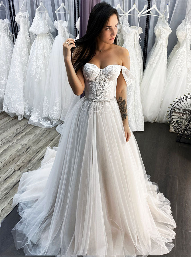sachin and babi light blue dress Off-the-Shoulder Wedding Dresses main image 1