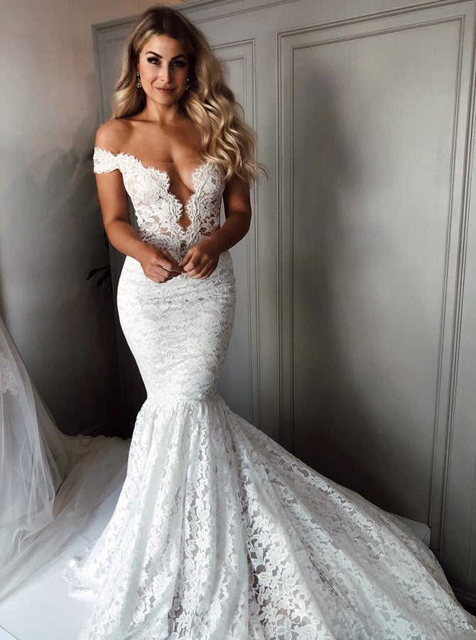 knee length dresses for ladies Chic V-Neck Backless Mermaid Satin Summer Wedding Dress White / US 16