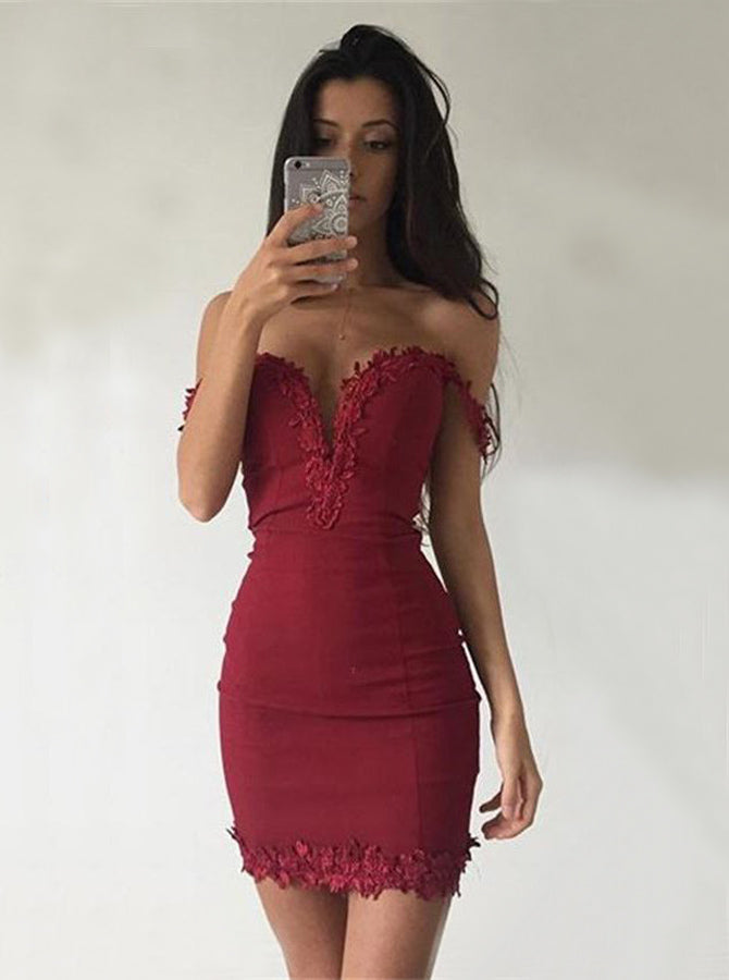 Fitted Homecoming Dresses,Off the Shoulder Homecoming Dress,Burgundy C - Wishingdress Fitted Homecoming Dresses,Off the Shoulder Homecoming Dress,Burgundy C - Wishingdress