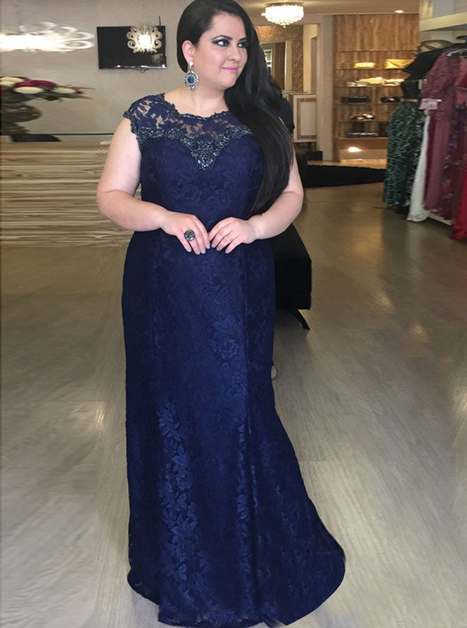 Fitted Plus Size Prom Dresses,Lace Plus Size Prom Dress,Dark Navy Plus Size Prom Dress,PD00253, US14 / Royal Blue