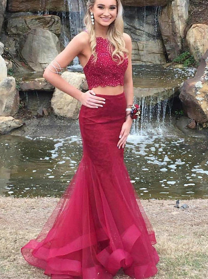 Two Piece Tight Prom Dresses Fitted Prom Dress,Two Piece Prom Dress,Tulle Mermaid Prom Dress, Two Piece Tight Prom Dresses Fitted Prom Dress,Two Piece Prom Dress,Tulle Mermaid Prom Dress,