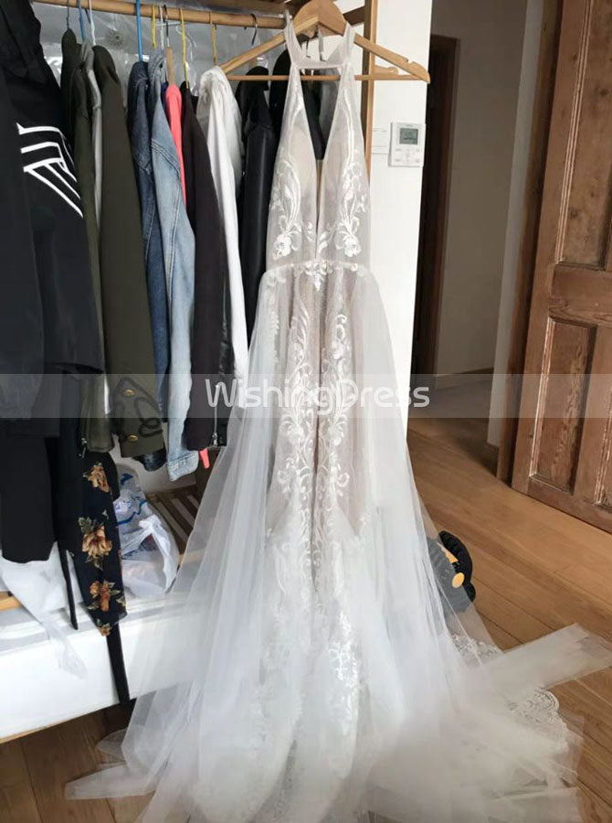 Fitted Wedding Dress,Open Back Halter Bridal Dress,WD00465, US16W / White Fitted Wedding Dress,Open Back Halter Bridal Dress,WD00465, US16W / White