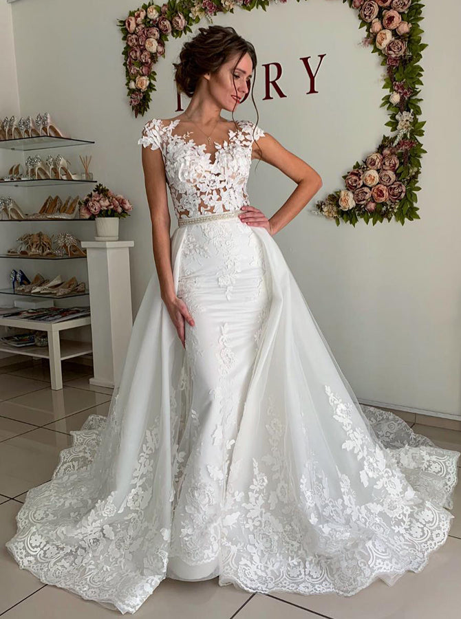 Fitted Wedding Dress with Detachable Skirt,Sexy Wedding Dress