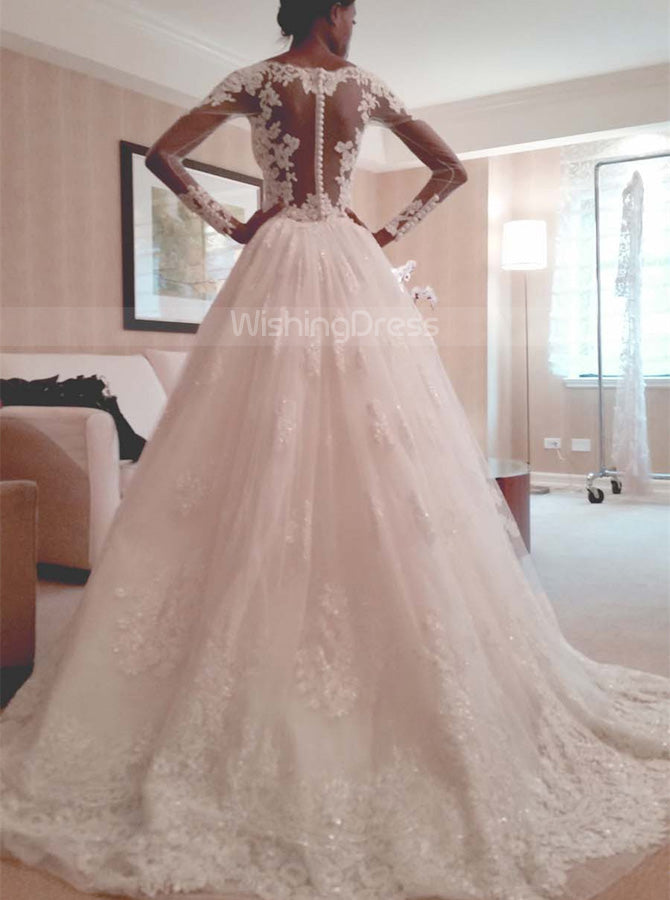 Fitted Wedding Dresses with Long Sleeves,Tulle Wedding Dress with Overskirt.WD00316, US16 / White Fitted Wedding Dresses with Long Sleeves,Tulle Wedding Dress with Overskirt.WD00316, US16 / White
