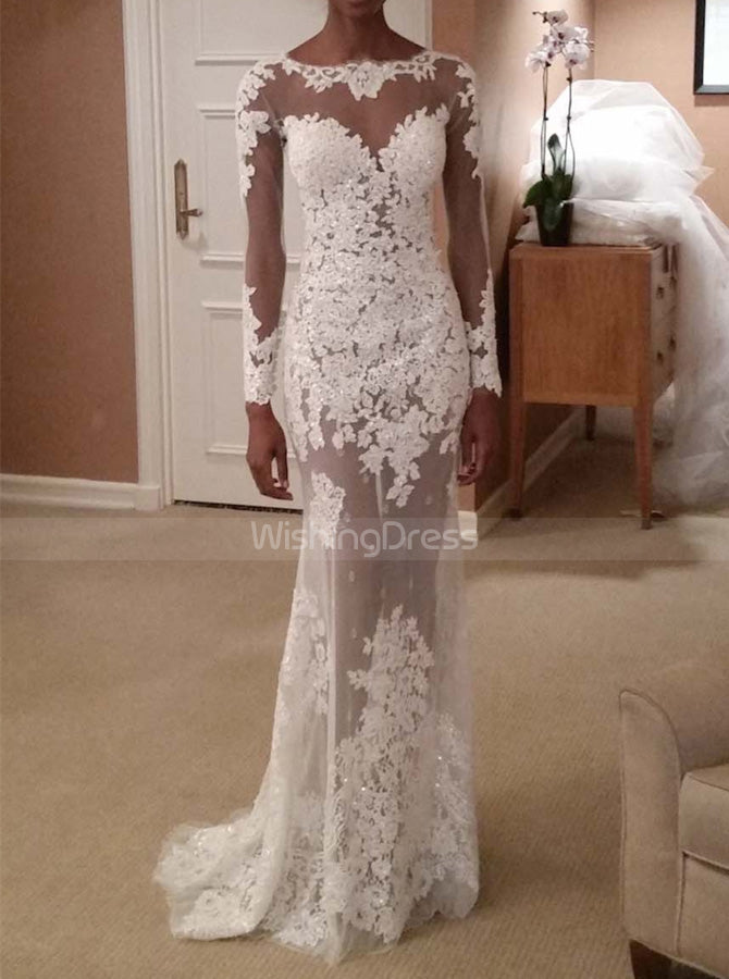 Fitted Wedding Dresses with Long Sleeves,Tulle Wedding Dress with Overskirt.WD00316, US16 / White