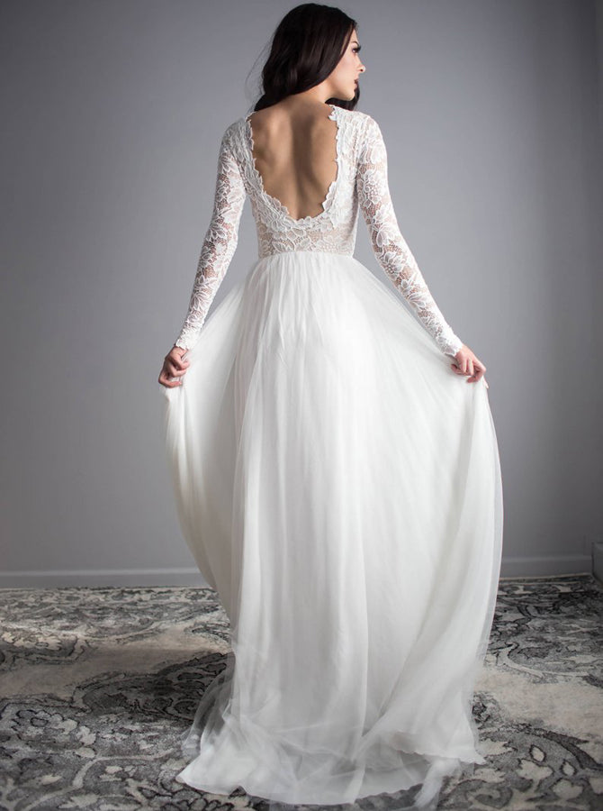 fitted lace wedding dress Queendancer Women Ivory Boho Lace Western Wedding Dress with Sleeves Deep V- fitted lace wedding dress Queendancer Women Ivory Boho Lace Western Wedding Dress with Sleeves Deep V-