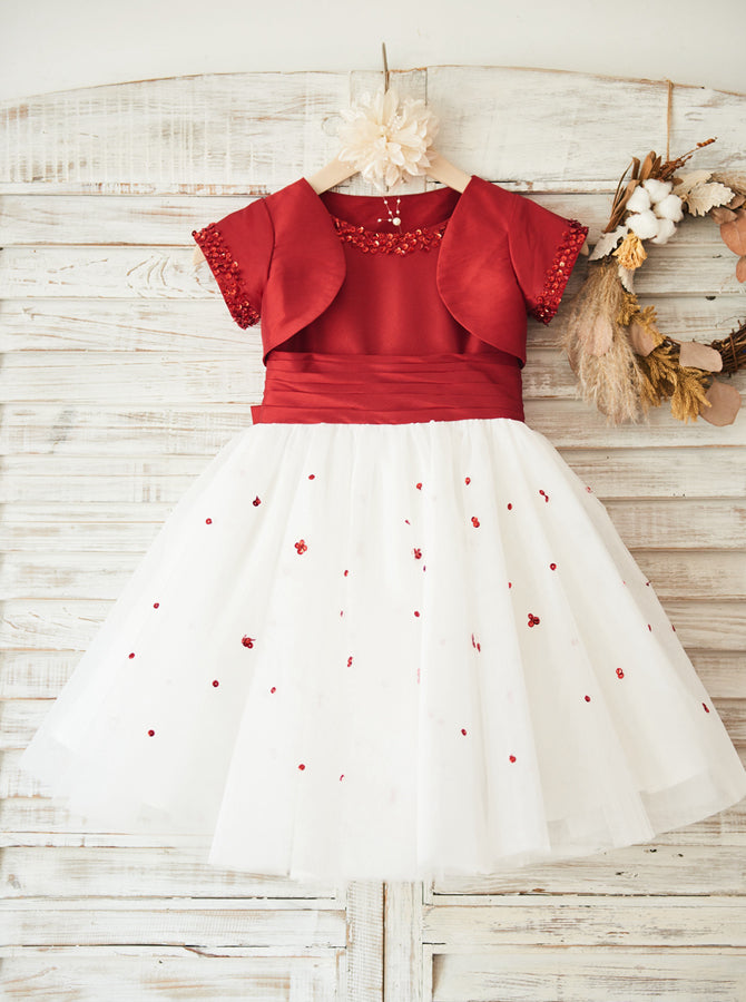 white christmas dresses Flower Girl Dress with Jacket,Sparkly Girl Party Dress,FD00115, Child4 / White