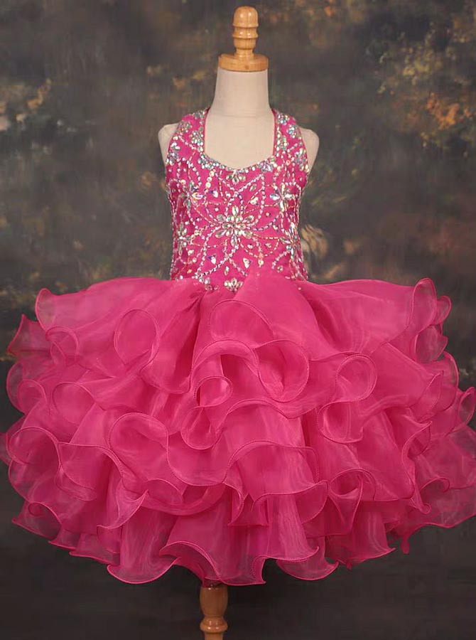 Fuchsia Halter Little Princess Dress,Glitz Short Little Girls Cupcake Dress,GPD0047, J12 / Dark Navy