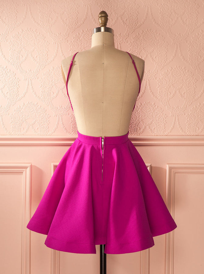 Fuchsia Homecoming Dresses,Open Back Homecoming Dress,Sexy Short Prom