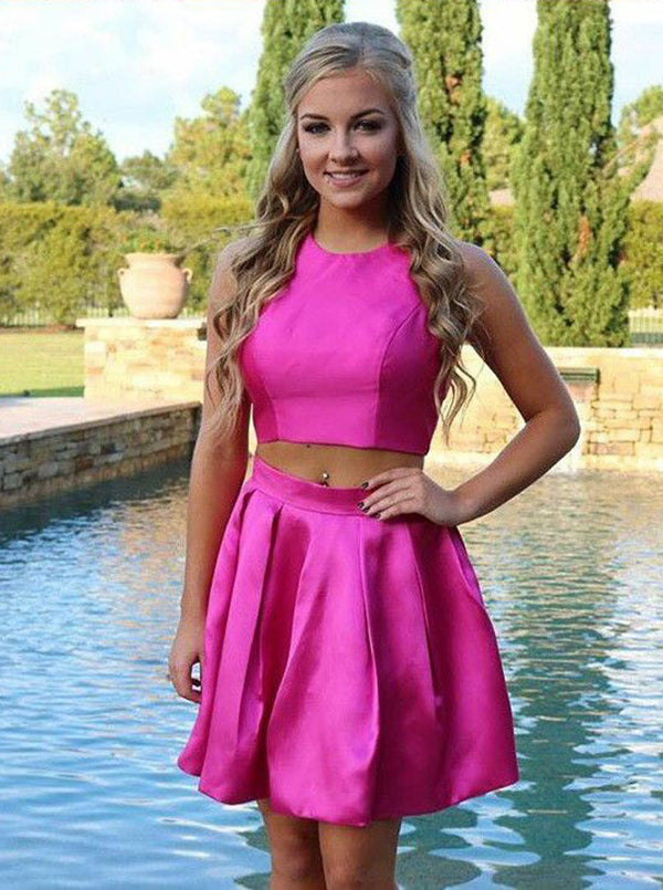 Fuchsia Homecoming Dresses,Two Piece Homecoming Dress,Simple Homecomin