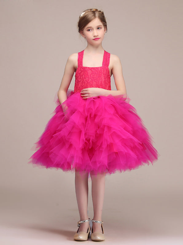 Fuchsia Junior Party Dresses Ruffled Flower Girl Dress JB00036 J12 Red