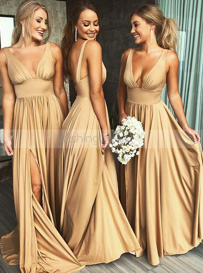 Gold Bridesmaid Dress,Bridesmaid Dress with Slit,Full Length Bridesmaid Dress,BD00087, US4 / Gold Gold Bridesmaid Dress,Bridesmaid Dress with Slit,Full Length Bridesmaid Dress,BD00087, US4 / Gold