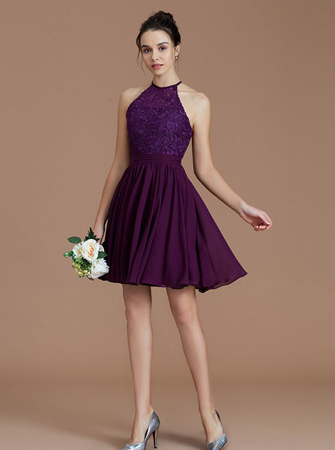 Grape Bridesmaid Dresses Short Bridesmaid Dress High Neck
