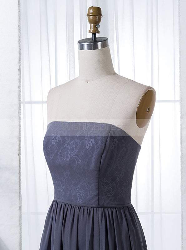 Gray Strapless Bridesmaid Dress,Long Bridesmaid Dress,Chiffon Lace Bridesmaid Dress,BD00149, US24W / Dark Navy