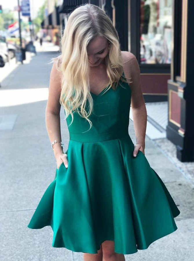 Green Homecoming Dresses,Cocktail Dress with Straps,Homecoming Dress with Pockets,HC00028, US16W / Dark Navy Green Homecoming Dresses,Cocktail Dress with Straps,Homecoming Dress with Pockets,HC00028, US16W / Dark Navy