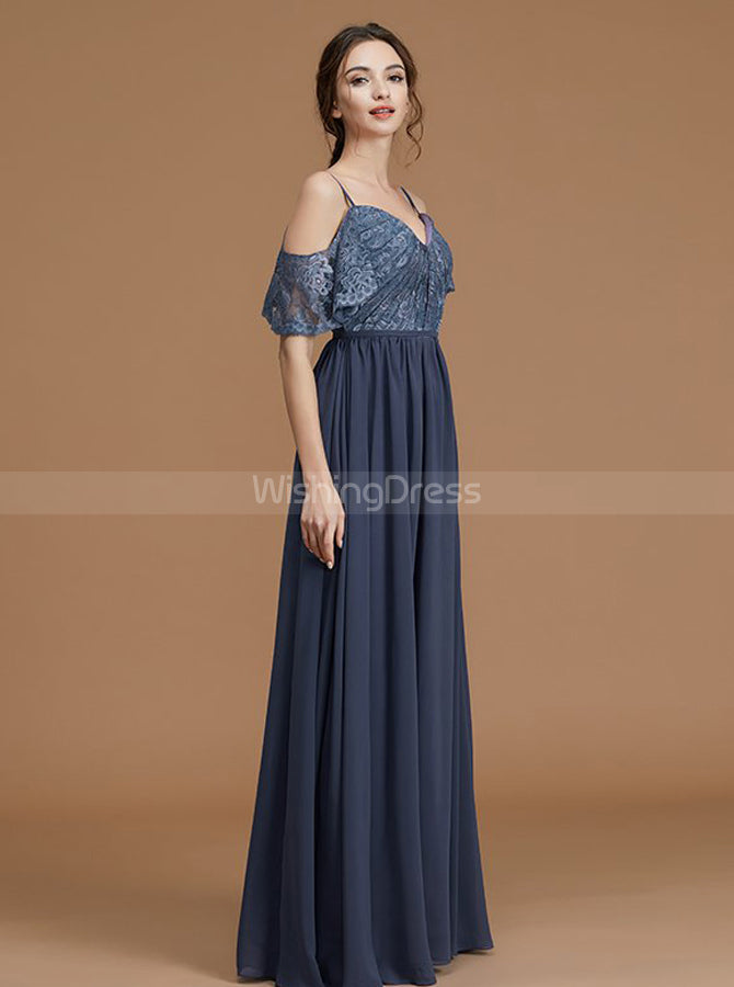 Grey Bridesmaid Dresses,Long Bridesmaid Dress,Lace Chiffon Bridesmaid