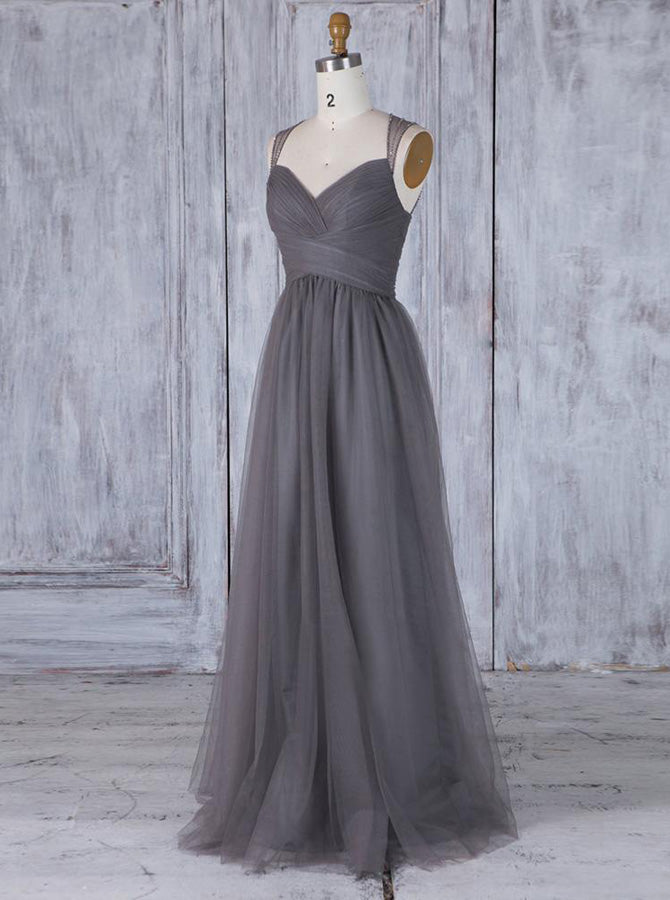 Grey Tulle Bridesmaid Dresses,Elegant Prom Dress,BD00358