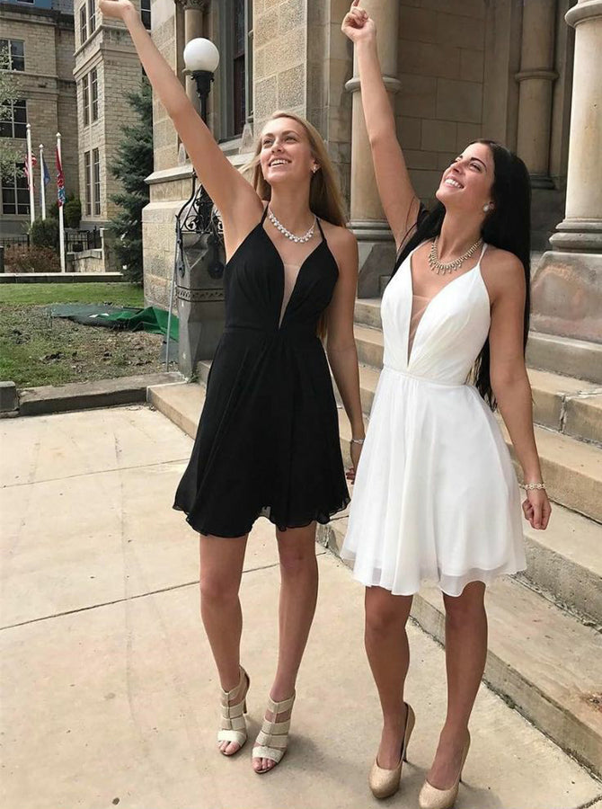 Halter Cocktail Dresses Chiffon Cocktail Dresses V neck Cocktail Dress Short Prom Dress CD00038