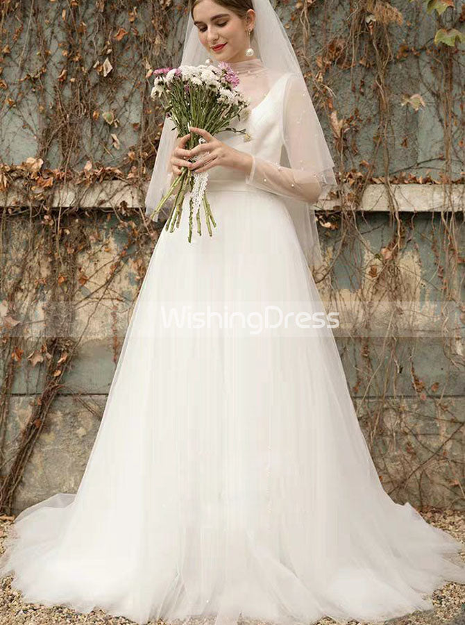 66374: Glitter Dot Tulle A-Line Gown with Illusion Sabrina