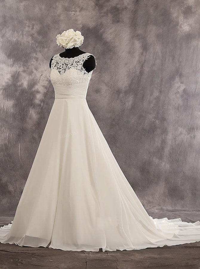Ivory A-line Chiffon Wedding Dress,Destination Summer Wedding Dress,WD00535 US14W / Ivory