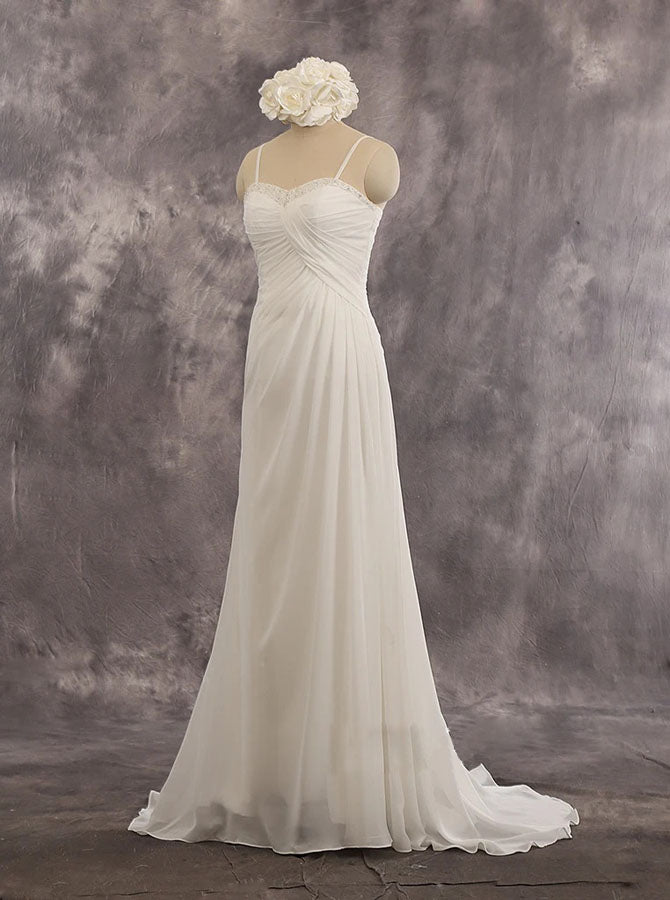 ivory destination wedding dress Off-the-shoulder Ivory Chiffon Beach Wedding Dress