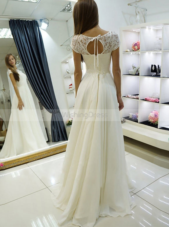 skims dress Elegant Ivory Chiffon Empire Line Wedding Dress with Split Bishop Slee
