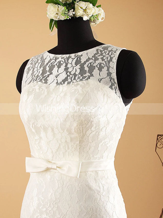 knee length sheath wedding dress Ivory Lace Wedding Dresses,Knee Length Sheath Wedding Reception Dress,WD00567, US14 / Ivory